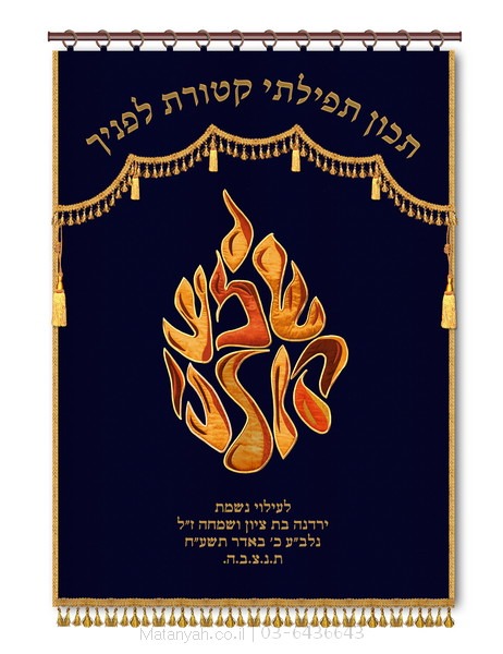 פרוכת להבה שמע קולנו כחול - מתניה - בונים בית לקהילה שלכם