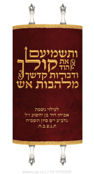 מעיל לספר תורה טיפוגרפיה ותשמיעם אדום
