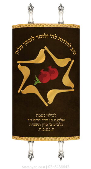 מעיל לספר תורה מגן דוד יונים זהב
