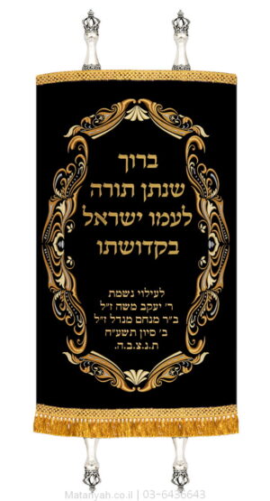 מעיל לספר תורה מסגרת מפוארת זהב