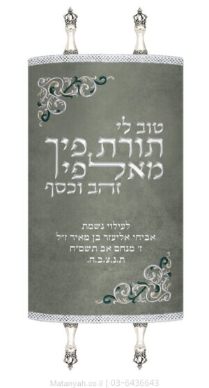 מעיל לספר תורה עיטורים פינתיים ופסוק כסף