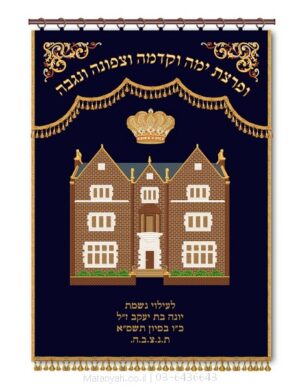 פרוכת ארון קודש מבית מתניה עם רקמה איכותית ואומנותית תלת‑ממדית