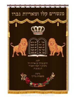 פרוכת ארון קודש מבית מתניה עם רקמה איכותית ואומנותית תלת‑ממדית