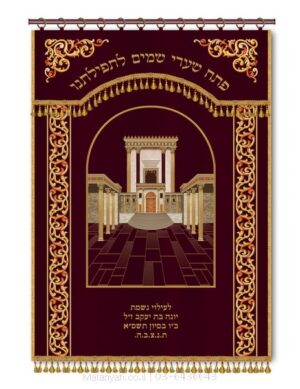 פרוכת ארון קודש מבית מתניה עם רקמה איכותית ואומנותית תלת‑ממדית