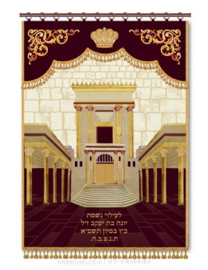 פרוכת ארון קודש מבית מתניה עם רקמה איכותית ואומנותית תלת‑ממדית