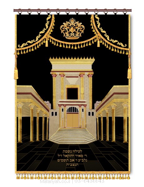 פרוכת ארון קודש מבית מתניה עם רקמה איכותית ואומנותית תלת‑ממדית