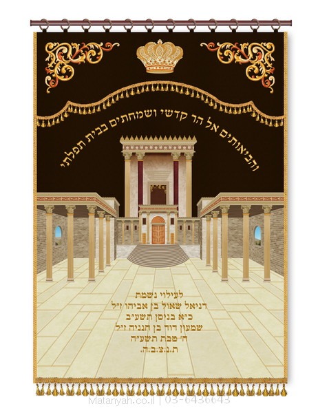 פרוכת ארון קודש מבית מתניה עם רקמה איכותית ואומנותית תלת‑ממדית