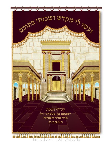 פרוכת ארון קודש מבית מתניה עם רקמה איכותית ואומנותית תלת‑ממדית