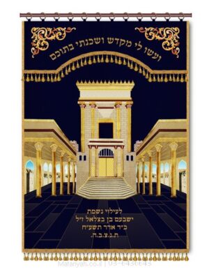 פרוכת ארון קודש מבית מתניה עם רקמה איכותית ואומנותית תלת‑ממדית