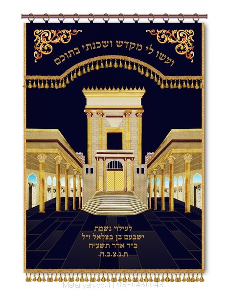 פרוכת ארון קודש מבית מתניה עם רקמה איכותית ואומנותית תלת‑ממדית