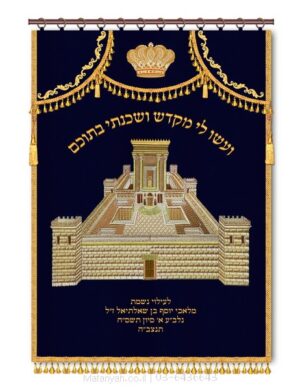 פרוכת ארון קודש מבית מתניה עם רקמה איכותית ואומנותית תלת‑ממדית
