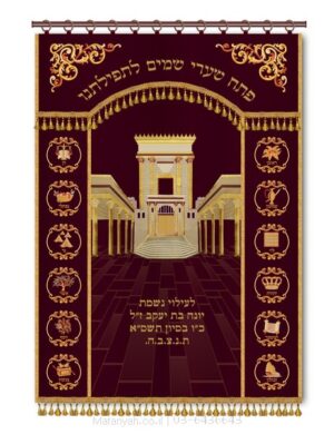 פרוכת ארון קודש מבית מתניה עם רקמה איכותית ואומנותית תלת‑ממדית