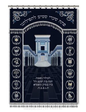 פרוכת ארון קודש מבית מתניה עם רקמה איכותית ואומנותית תלת‑ממדית