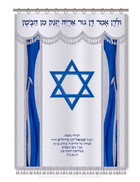 פרוכת ארון קודש מבית מתניה עם רקמה איכותית ואומנותית תלת‑ממדית