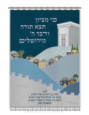 פרוכת ארון קודש מבית מתניה עם רקמה איכותית ואומנותית תלת‑ממדית