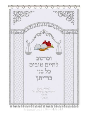 פרוכת ארון קודש מבית מתניה עם רקמה איכותית ואומנותית תלת‑ממדית