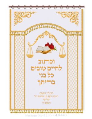 פרוכת ארון קודש מבית מתניה עם רקמה איכותית ואומנותית תלת‑ממדית