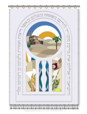 פרוכת ארון קודש מבית מתניה עם רקמה איכותית ואומנותית תלת‑ממדית