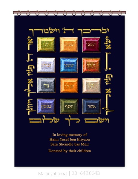 פרוכת חושן בלי כפורת כחול פרוכת ארון קודש מבית מתניה עם רקמה איכותית ואומנותית תלת‑ממדית