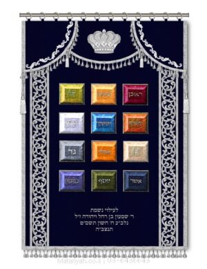 פרוכת ארון קודש מבית מתניה עם רקמה איכותית ואומנותית תלת‑ממדית
