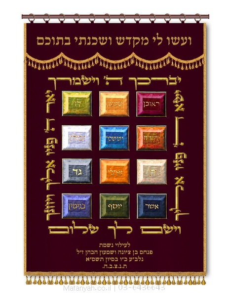פרוכת ארון קודש מבית מתניה עם רקמה איכותית ואומנותית תלת‑ממדית