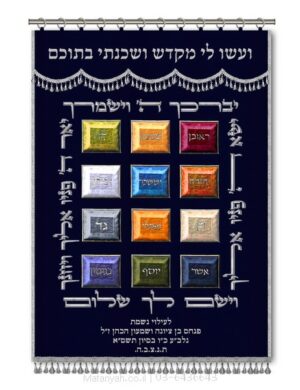 פרוכת ארון קודש מבית מתניה עם רקמה איכותית ואומנותית תלת‑ממדית