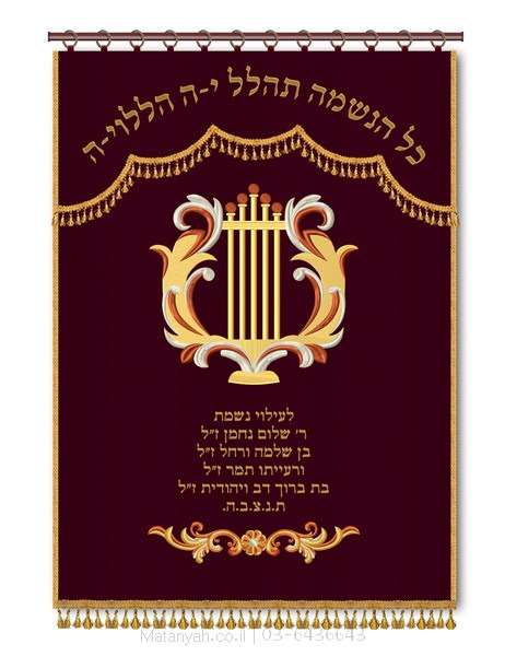 פרוכת כינור דוד זהב קלאסי פרוכת ארון קודש מבית מתניה עם רקמה איכותית ואומנותית תלת‑ממדית