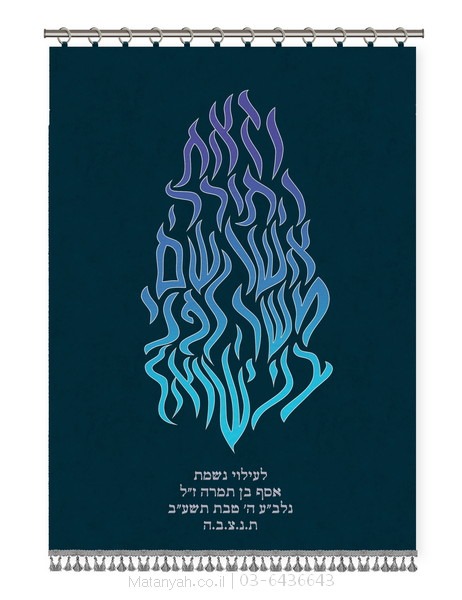 פרוכת להבה וזאת התורה כסף קלאסי פרוכת ארון קודש מבית מתניה עם רקמה איכותית ואומנותית תלת‑ממדית