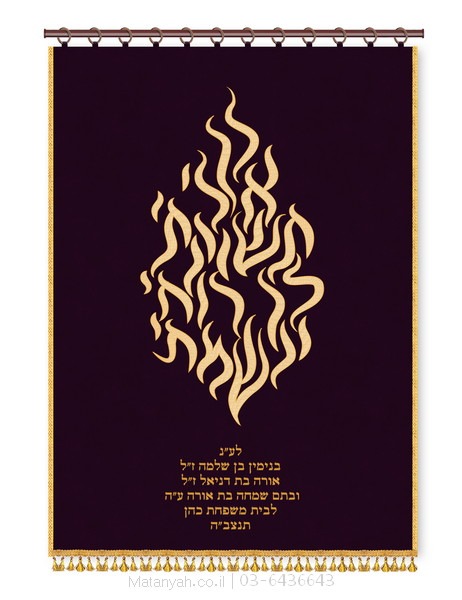 פרוכת להבה לך אלי סגול Aron Kodesh Parochial Shroud from Matanya with high-quality, artistic 3D embroidery