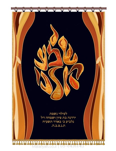 פרוכת להבה שמע קולנו מודרני כחול Aron Kodesh Parochial Shroud from Matanya with high-quality, artistic 3D embroidery
