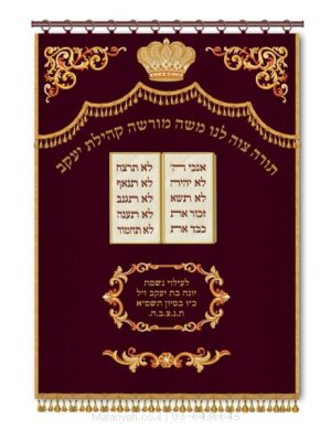 פרוכת ארון קודש מבית מתניה עם רקמה איכותית ואומנותית תלת‑ממדית