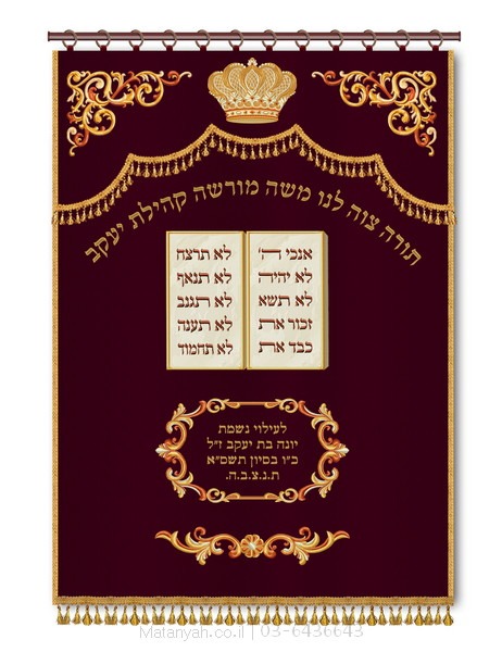 פרוכת ארון קודש מבית מתניה עם רקמה איכותית ואומנותית תלת‑ממדית