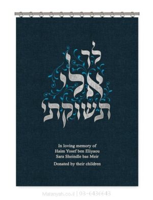פרוכת ארון קודש מבית מתניה עם רקמה איכותית ואומנותית תלת‑ממדית