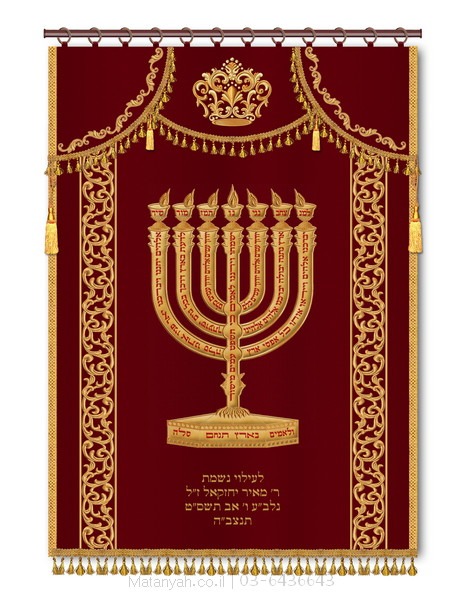 פרוכת ארון קודש מבית מתניה עם רקמה איכותית ואומנותית תלת‑ממדית