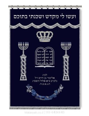 פרוכת ארון קודש מבית מתניה עם רקמה איכותית ואומנותית תלת‑ממדית
