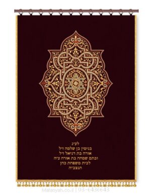 פרוכת ארון קודש מבית מתניה עם רקמה איכותית ואומנותית תלת‑ממדית