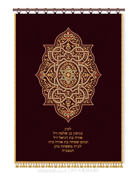פרוכת ארון קודש מבית מתניה עם רקמה איכותית ואומנותית תלת‑ממדית