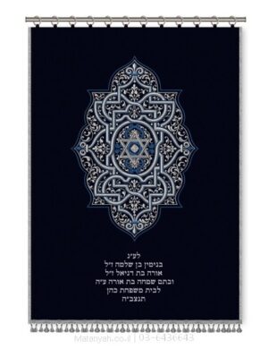 פרוכת ארון קודש מבית מתניה עם רקמה איכותית ואומנותית תלת‑ממדית