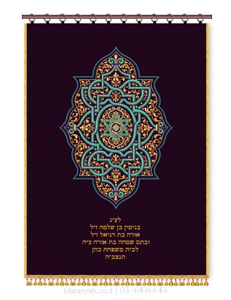 פרוכת ארון קודש מבית מתניה עם רקמה איכותית ואומנותית תלת‑ממדית