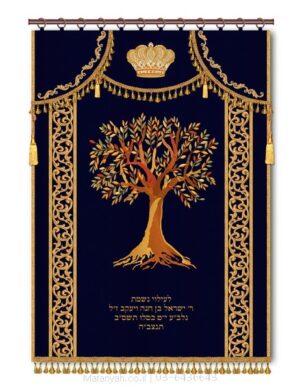 פרוכת ארון קודש מבית מתניה עם רקמה איכותית ואומנותית תלת‑ממדית