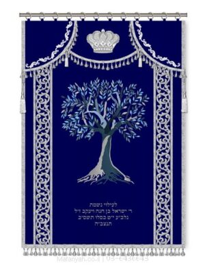 פרוכת ארון קודש מבית מתניה עם רקמה איכותית ואומנותית תלת‑ממדית
