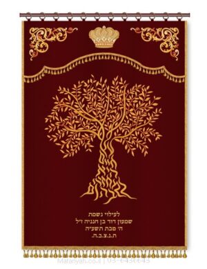 פרוכת ארון קודש מבית מתניה עם רקמה איכותית ואומנותית תלת‑ממדית
