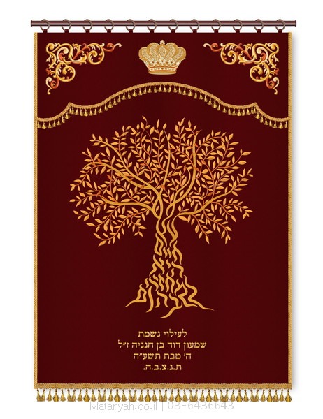 פרוכת ארון קודש מבית מתניה עם רקמה איכותית ואומנותית תלת‑ממדית