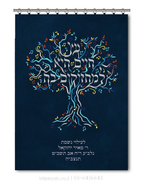 פרוכת ארון קודש מבית מתניה עם רקמה איכותית ואומנותית תלת‑ממדית