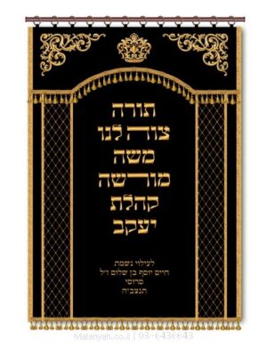 פרוכת ארון קודש מבית מתניה עם רקמה איכותית ואומנותית תלת‑ממדית
