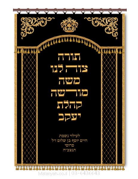 פרוכת ארון קודש מבית מתניה עם רקמה איכותית ואומנותית תלת‑ממדית