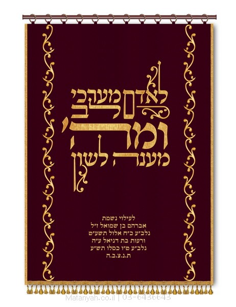 פרוכת ארון קודש מבית מתניה עם רקמה איכותית ואומנותית תלת‑ממדית