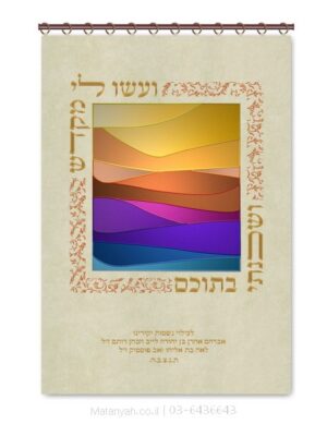 פרוכת ארון קודש מבית מתניה עם רקמה איכותית ואומנותית תלת‑ממדית