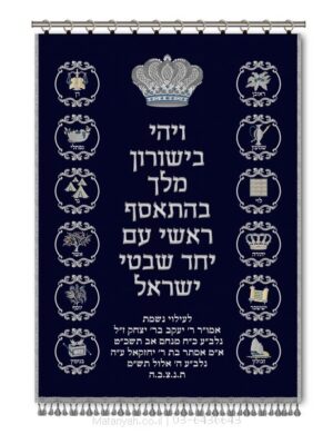 פרוכת ארון קודש מבית מתניה עם רקמה איכותית ואומנותית תלת‑ממדית