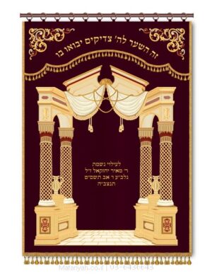 פרוכת ארון קודש מבית מתניה עם רקמה איכותית ואומנותית תלת‑ממדית